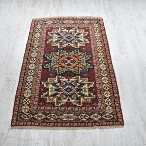 vintage oushak rug / vintage area rug / turkish rug / 4.9x3.1 ft / handwoven rug / anatolian rug / wool rug / geometric star medallion rug image 2
