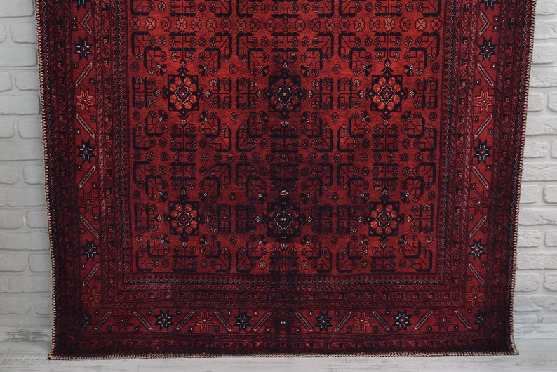 Red Afghan Rug 6x9 Area Rug Rustic Decor Bold Red Rug 5x8 Etsy