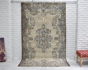Hand Knotted Rug, Area Rug, 5.7x 9.2 ft, Earth Tones Carpet, Oriental Distressed Turkish Boho for Living Room Bedroom
