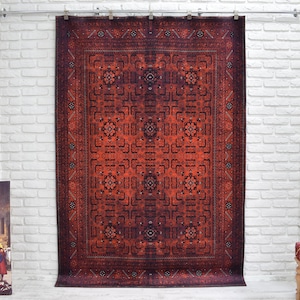 Red Afghan Rug, 6x9 Area Rug, Rustic Decor, Bold Red Rug, 5x8 Rugs, 4x6 rug, bedroom Rug, 2x3 rugs washable carpet from Turkey