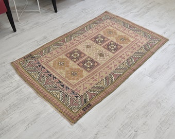 3x5 vintage rug / handmade rug / kilim rug / turkish rug / boho wool rug / Oushak rug / nursery rug / bedroom rug / entryway rug / carpet