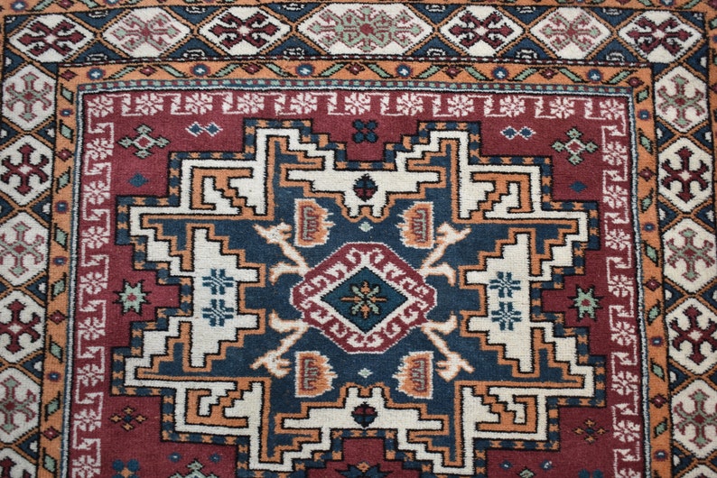 vintage oushak rug / vintage area rug / turkish rug / 4.9x3.1 ft / handwoven rug / anatolian rug / wool rug / geometric star medallion rug image 9