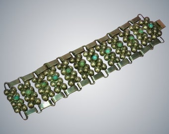 Mexico| Heavy| Wide Panel |Bracelet|Early Hand Made| Turquoise| Sterling Silver |Gemstone|Mexican