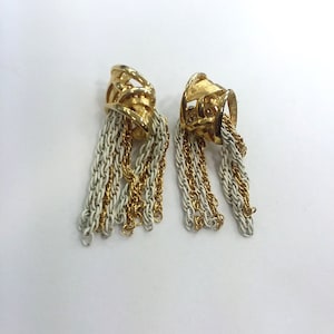 Dynamite Gold Plate High End White Enamel Tassel Clip Earrings