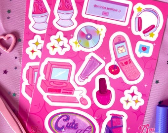 Y2K Sticker Sheet | stickers - pink - cute art - girly - 2000s