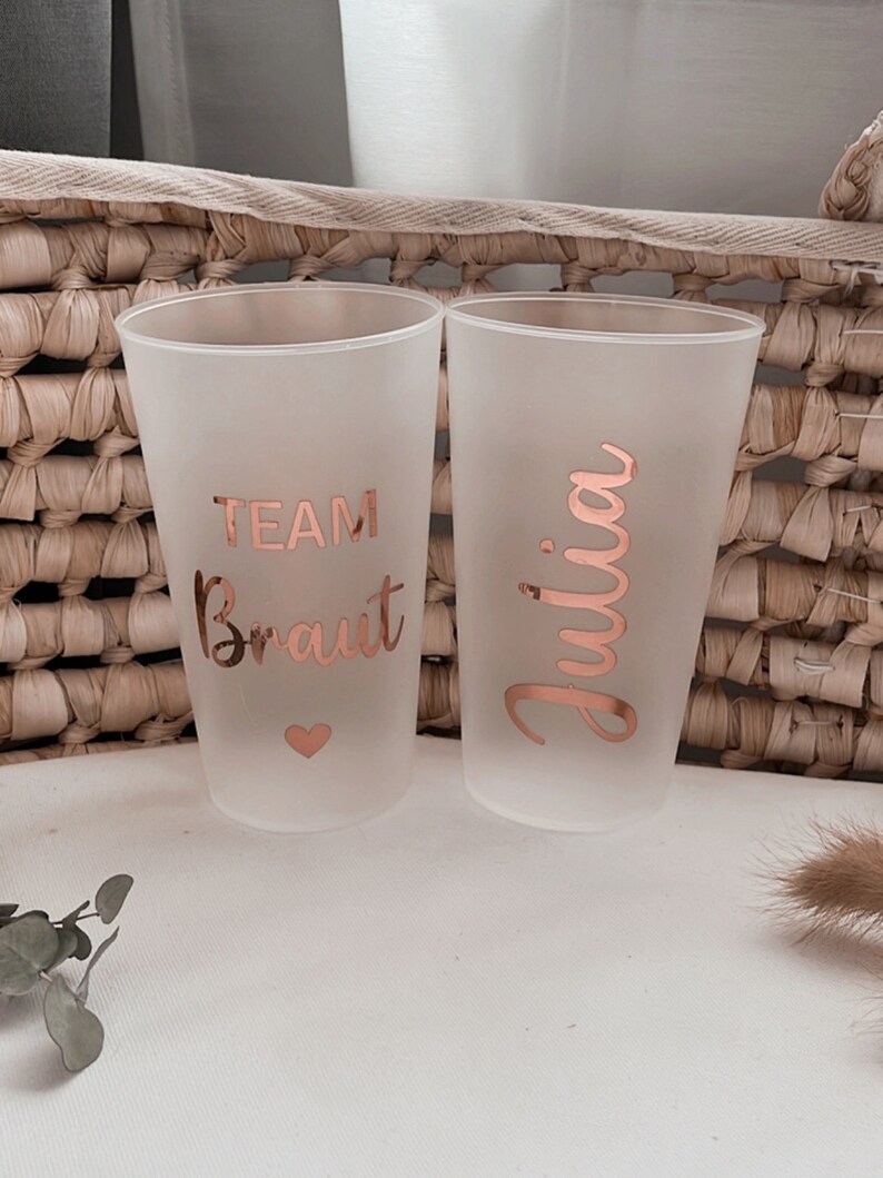 JGA Becher Team Braut mit Name Personalisiert Geschenk Junggesellenabschied Bild 1