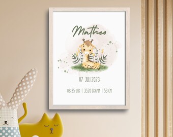 Personalisiertes Poster Geburt | Geburtsdaten | Größe | Gewicht | Poster | Bilder | Geschenk | Dschungel Tiere