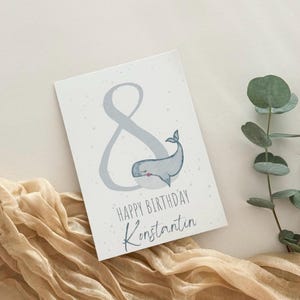 Geburtstagskarte mit Wunschzahl 1-9 und Name | Happy Birthday | Herzlichen Glückwunsch | Personalisierung | Geschenk | Geburtstag | Wal