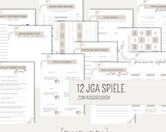 May include: Twelve printable games for a bachelorette party, featuring titles like "How Well Do You Know the Bride?" and "Truth or Dare".