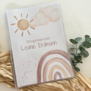 Mappe mit Name | Zeugnismappe | Bildersammlung | Urkunden | Schulzeugnisse | Personalisierung | Geschenk | Kinder | Sonne Wolken Regenbogen