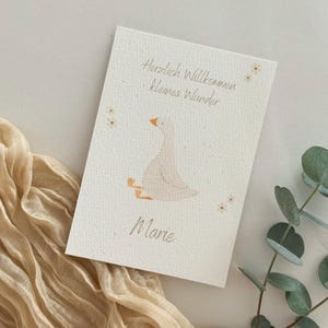 Personalisierte Karte zur Geburt mit Name und Datum | Willkommen kleines Wunder | Geschenk zur Geburt | Gans