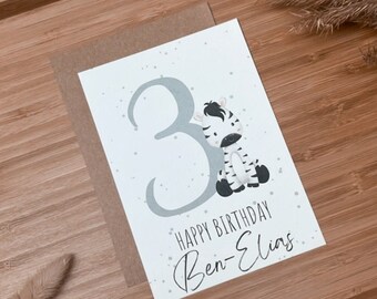 Geburtstagskarte mit Wunschzahl 1-9 und Name | Happy Birthday | Herzlichen Glückwunsch | Personalisierung | Geschenk | Geburtstag | Zebra