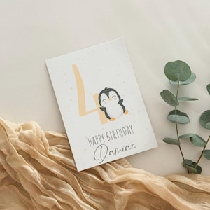 Geburtstagskarte mit Wunschzahl 1-9 und Name | Happy Birthday | Herzlichen Glückwunsch | Personalisierung | Geschenk | Geburtstag | Pinguin