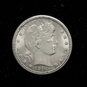 hs&c: 1914 Barber Quarter AU-58 - US Coin