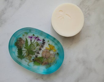 Handmade Resin Soap Dish Soap Set for Her Dish Soap Set  Mother's day gift Set  Frosted Resin Soap Dish Wild flower Soap Dish