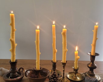 Beeswax Taper Candle Set: Birch Branch Design, Rustic Wedding Decor