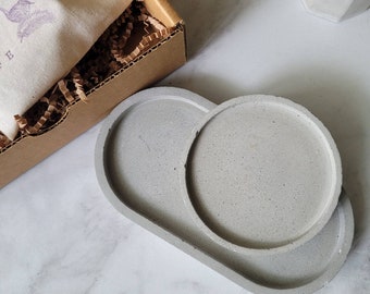 Handmade Concrete Trinket Dish Set: Oval & Round Jewelry Key Tray