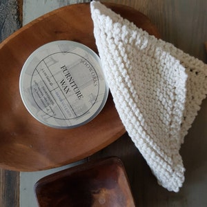 natural furniture polish with cotton cloth, handcrafted knitted cloth