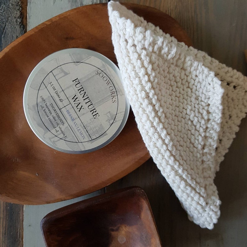 natural furniture polish with cotton cloth, handcrafted knitted cloth