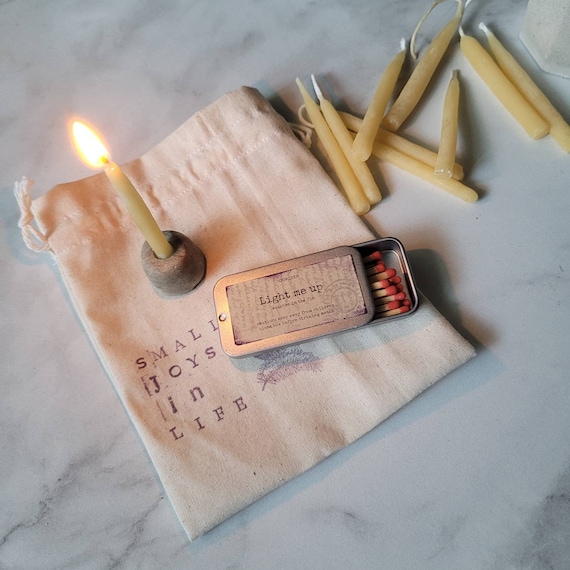 Beeswax Meditation Candle Set: Calm Ritual Kit with Holder & Matches