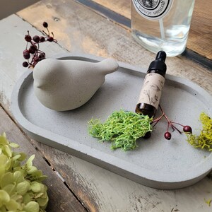 bird ornament diffuser, set of 3, concrete bird, oval tray, essential oil blend, 5ml glass dropper,