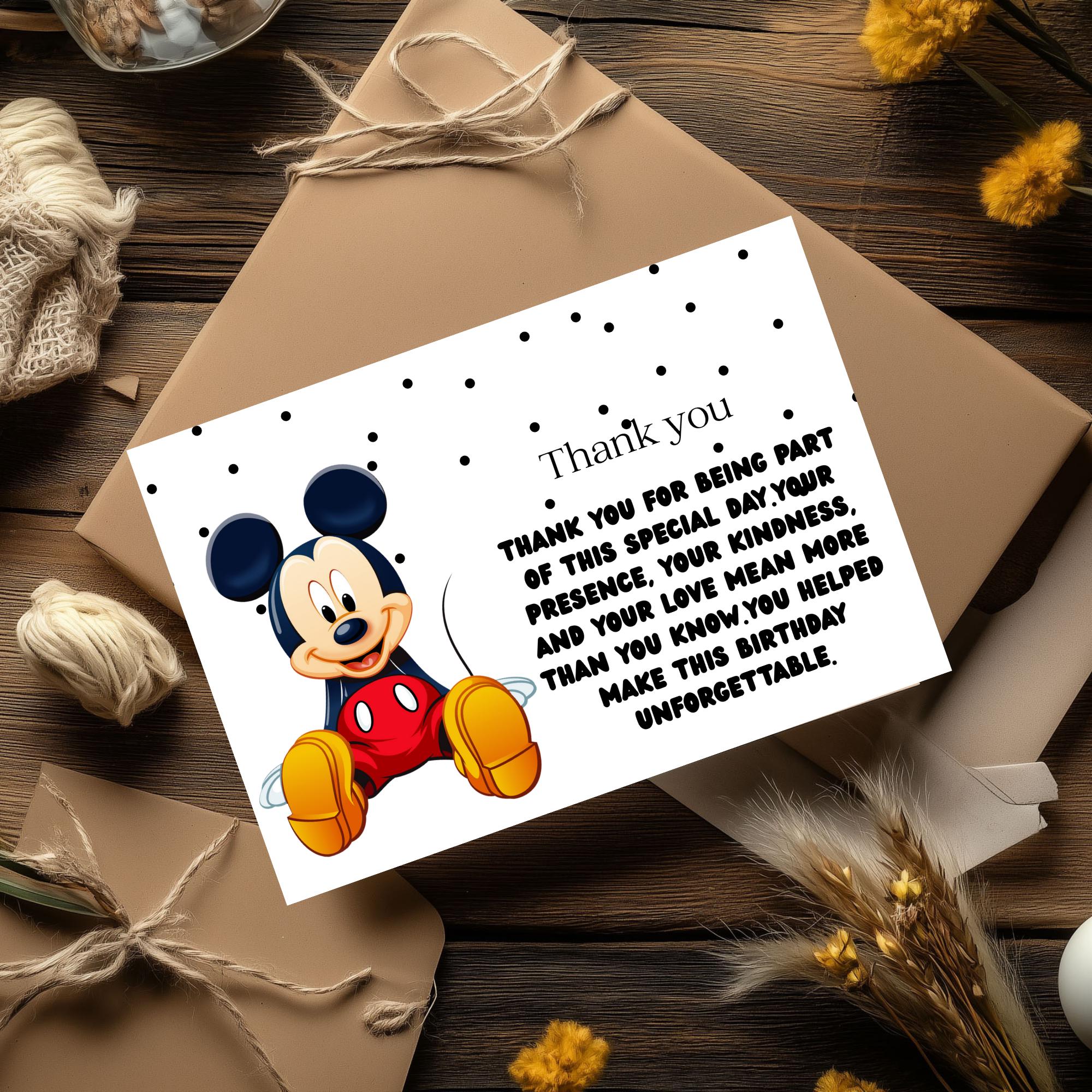 Mickey Mouse Birthday Thank You Card: Editable Canva Template (digital ...