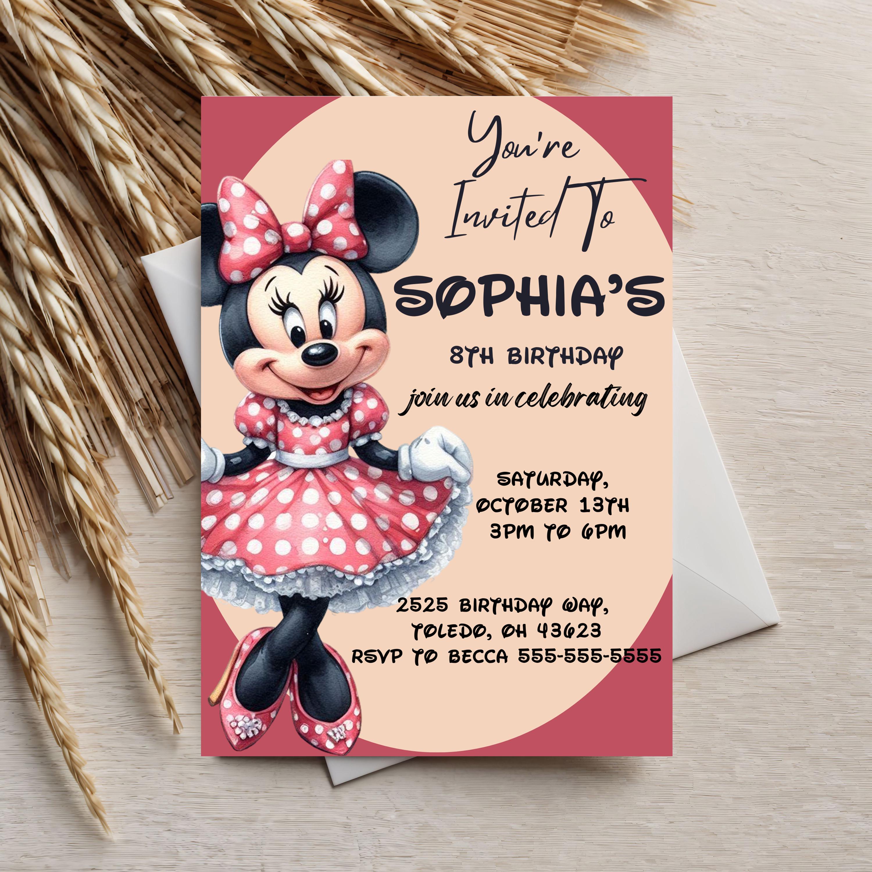 Minnie Mouse Birthday Invitation Template: Red Polka Dot Design (canva ...