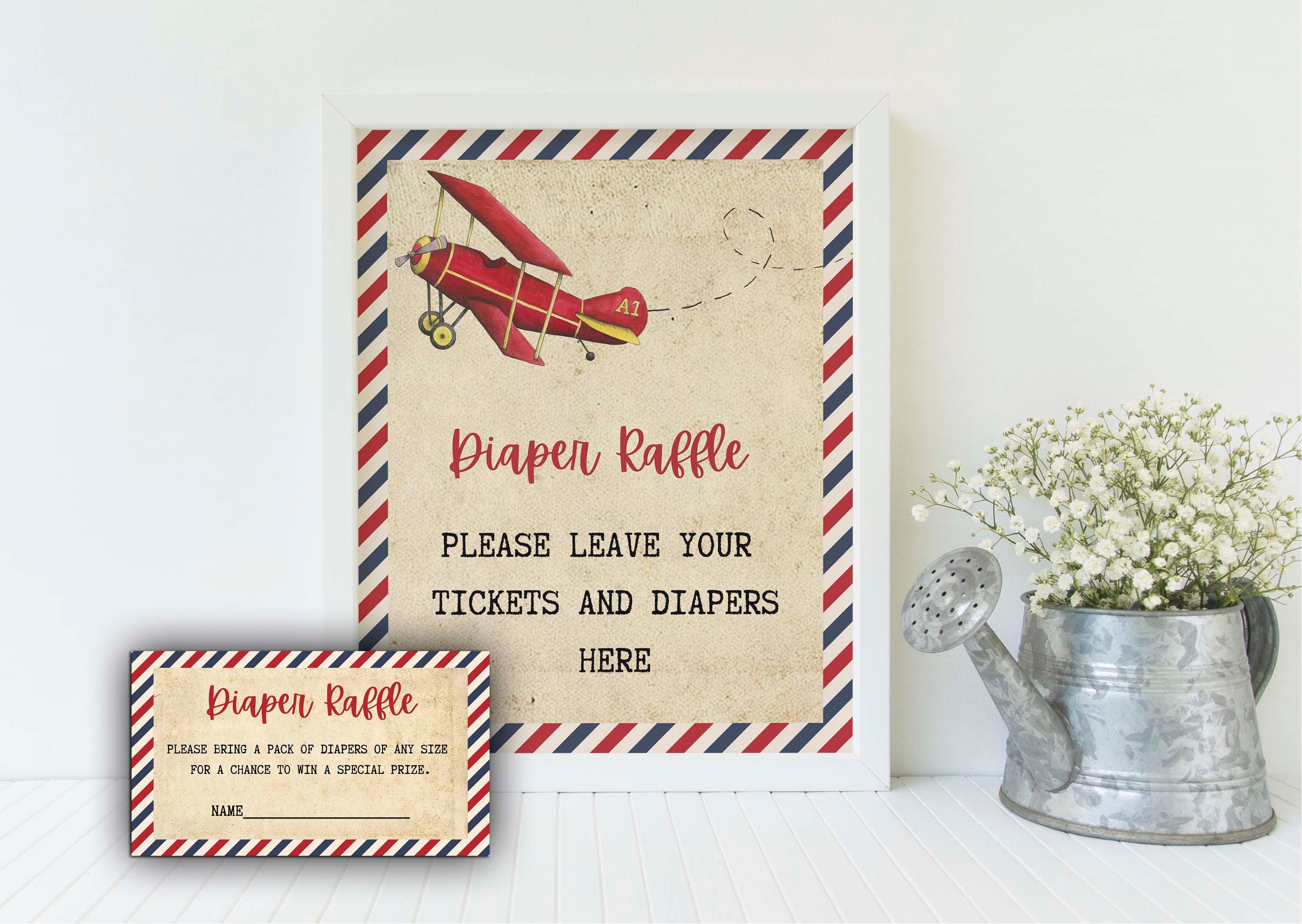 Vintage Airplane Diaper Raffle Ticket: Aviation Baby Shower (digital ...