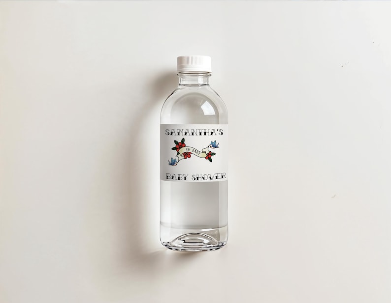 Tattoo Baby Shower Water Bottle Label, Edgy Rocker Style, Traditional ...