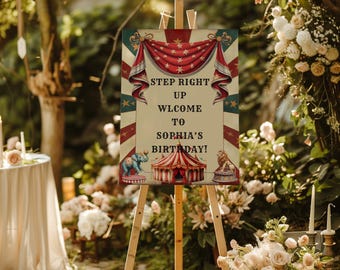 Vintage Circus Birthday Welcome Sign: Editable Carnival Theme 18x24 and 24x36