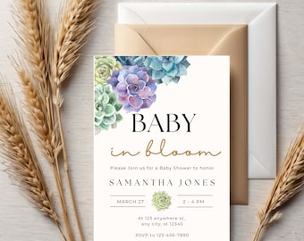 Succulent Baby Shower Invitation: Greenery Theme (Printable, Edit in Canva)