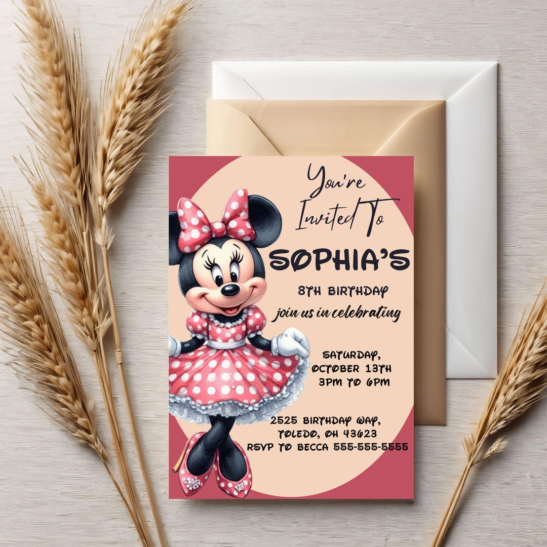 Minnie Mouse Birthday Invitation Template: Red Polka Dot Design (canva ...