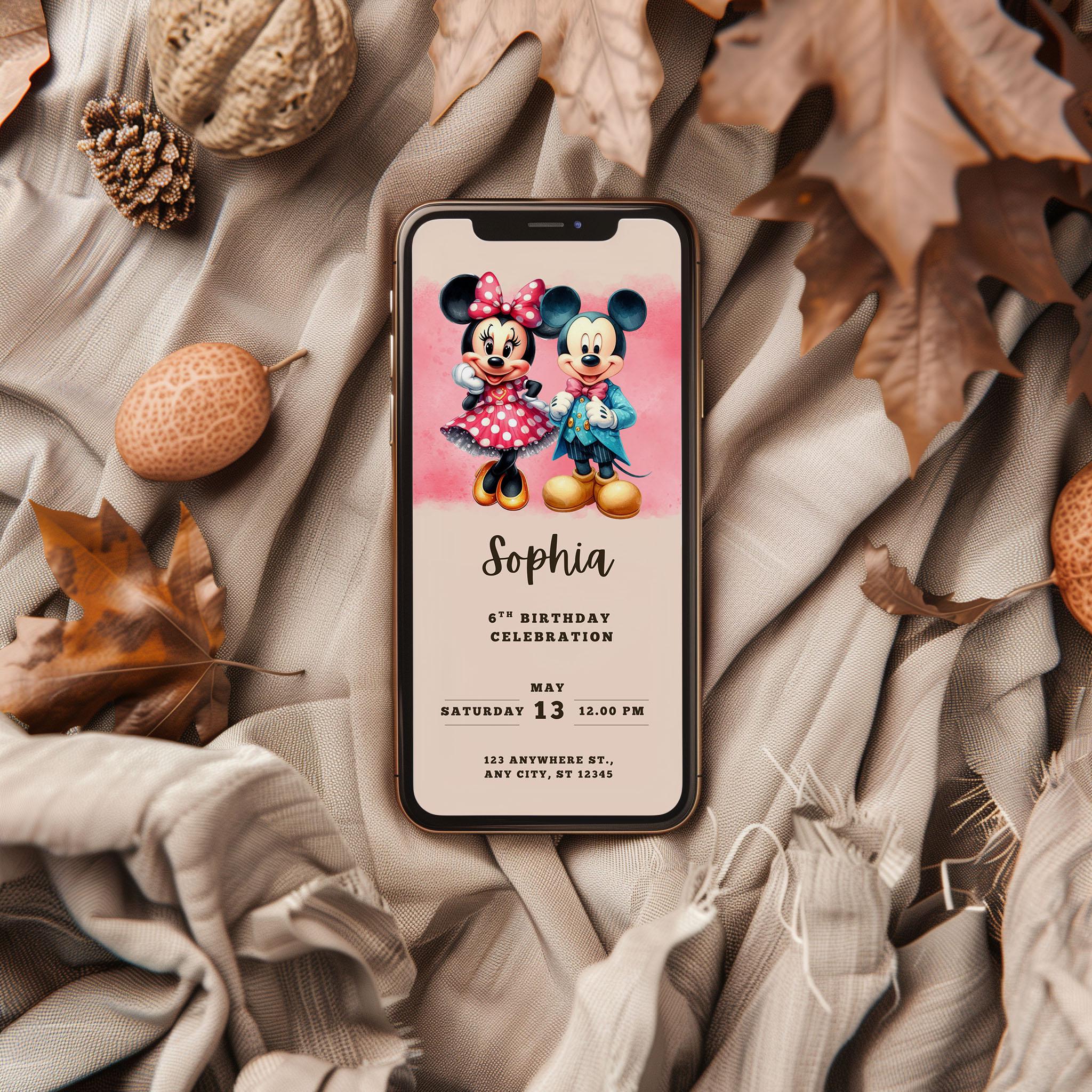 Mickey and Minnie Mouse 1st Birthday Invitation Editable Canva Template ...