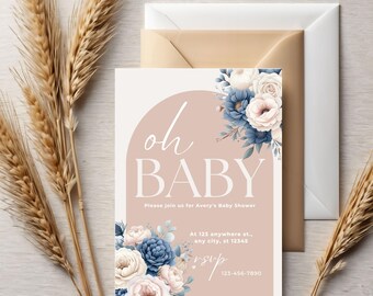 Floral Boho Baby Shower Invitation: Rustic Editable Template (Digital Download)