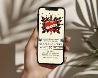 Old School Tattoo Baby Shower Invitation: Rockabilly Style (Digital Download)
