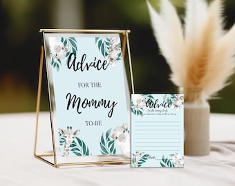 Safari Baby Shower Advice Cards, Jungle Animals, Greenery, Wishes for Parents (Digital Download)