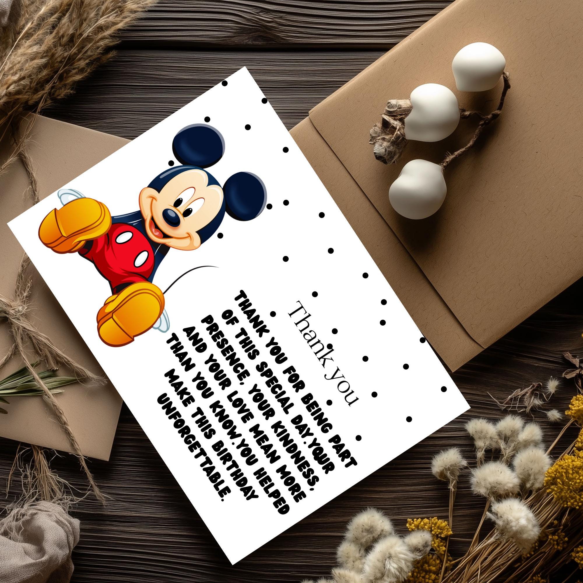 Mickey Mouse Birthday Thank You Card: Editable Canva Template (digital ...