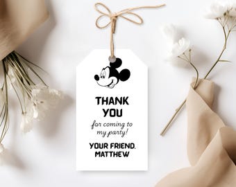 Mickey Mouse Party Favor Tag: Retro Thank You Card (Digital Download)
