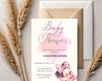 Minnie Mouse Baby Shower Invitation: Pink Polka Dots (Editable Template, Instant Download)