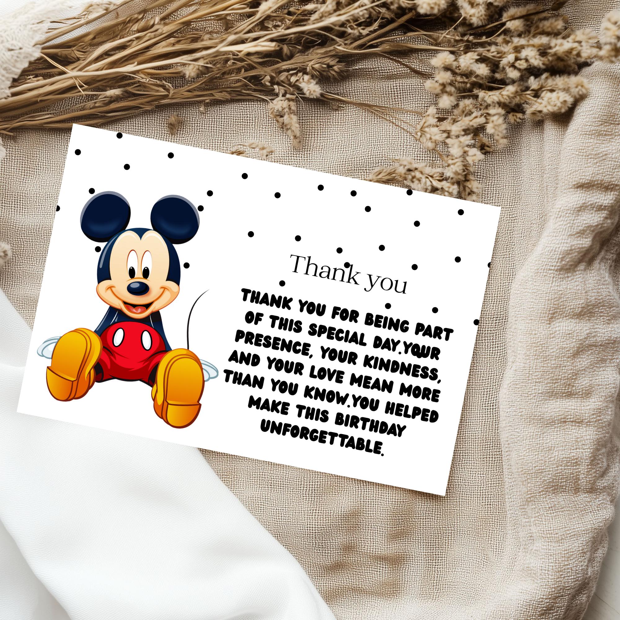 Mickey Mouse Birthday Thank You Card: Editable Canva Template (digital ...