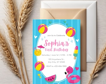 Pool Party Birthday Invitation: Editable Summer Swim Invite Digital Download