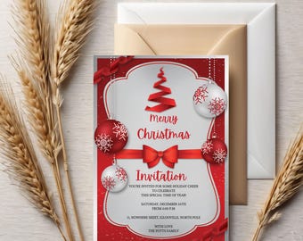 Merry & Bright Holiday Party Invitation Template: Editable Christmas Invite 5x7" Digital Download