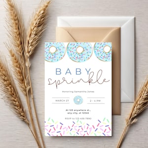 Convite Blue Donut Baby Sprinkle, Convite Donuts Boy Baby Sprinkle, Modelo editável para impressão, Download instantâneo, Livros para bebês