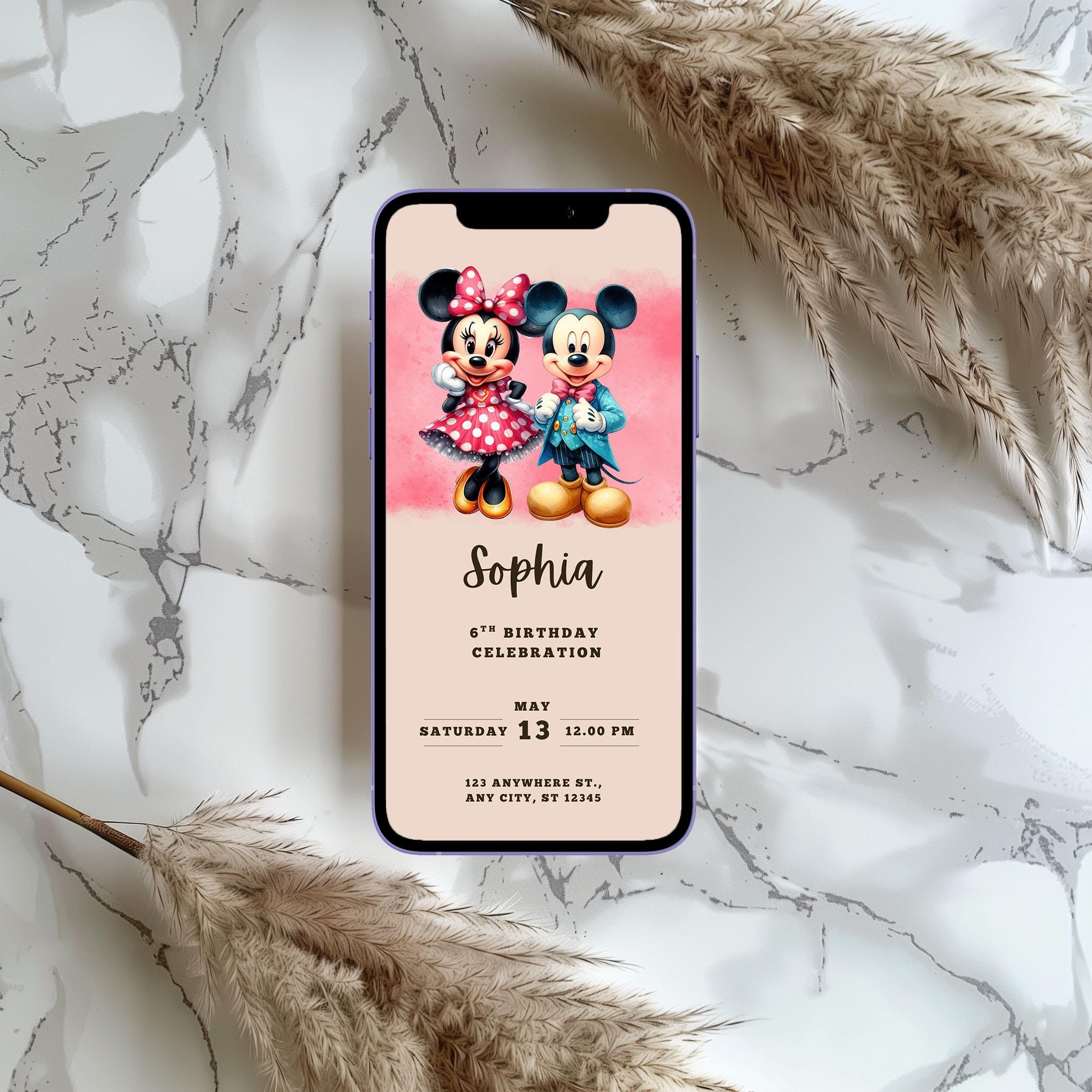 Mickey and Minnie Mouse 1st Birthday Invitation Editable Canva Template ...