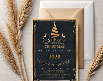 Merry & Bright Holiday Party Invitation Template: Editable Christmas Invite 5x7" PDF Download