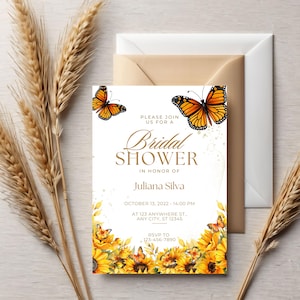 Modèle d&#39;invitation de douche nuptiale tournesol : invitation florale imprimable 5 x 7, modèle toile à télécharger