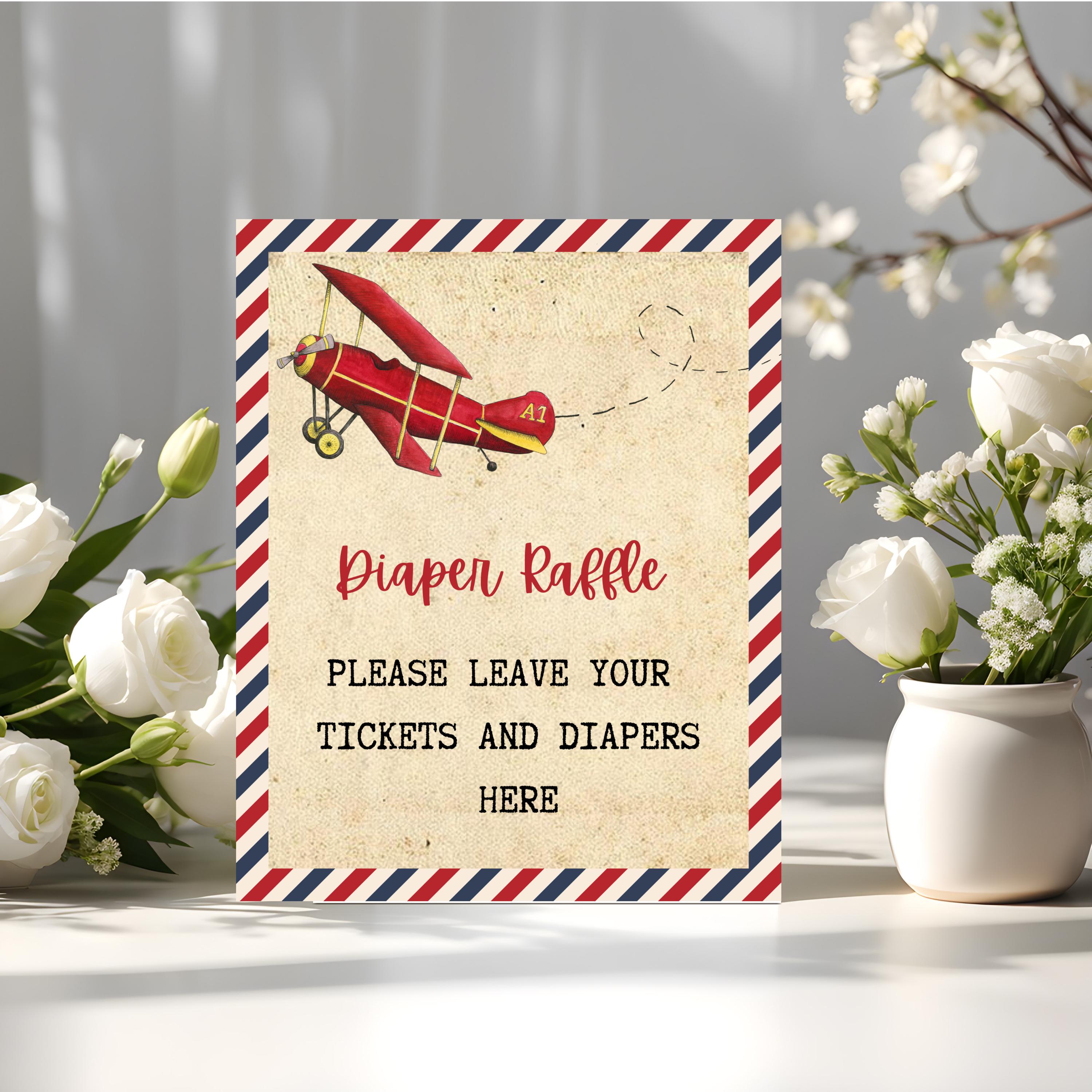 Vintage Airplane Diaper Raffle Ticket: Aviation Baby Shower (digital ...
