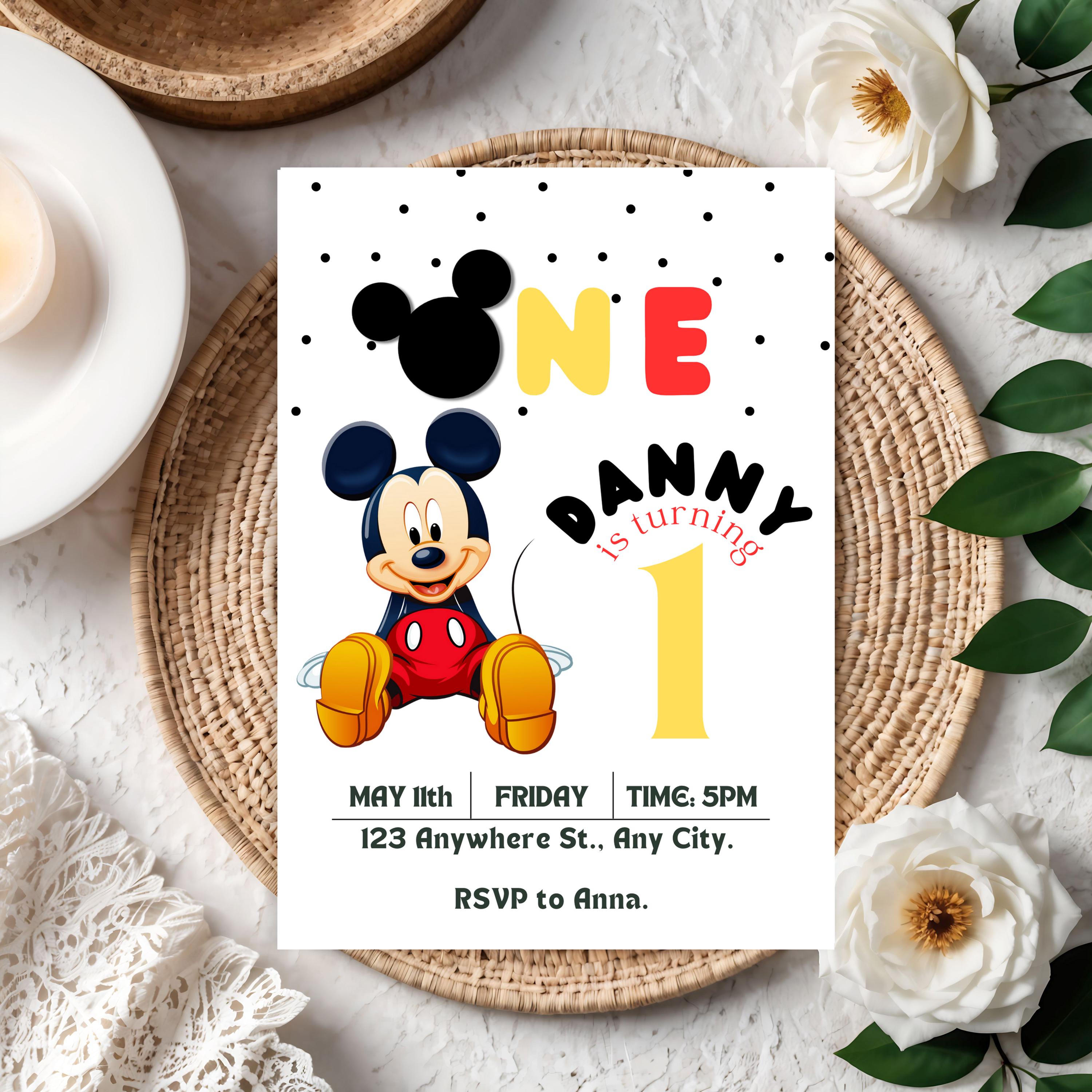 Mickey Mouse 1st Birthday Invitation: Editable Canva Template - Etsy