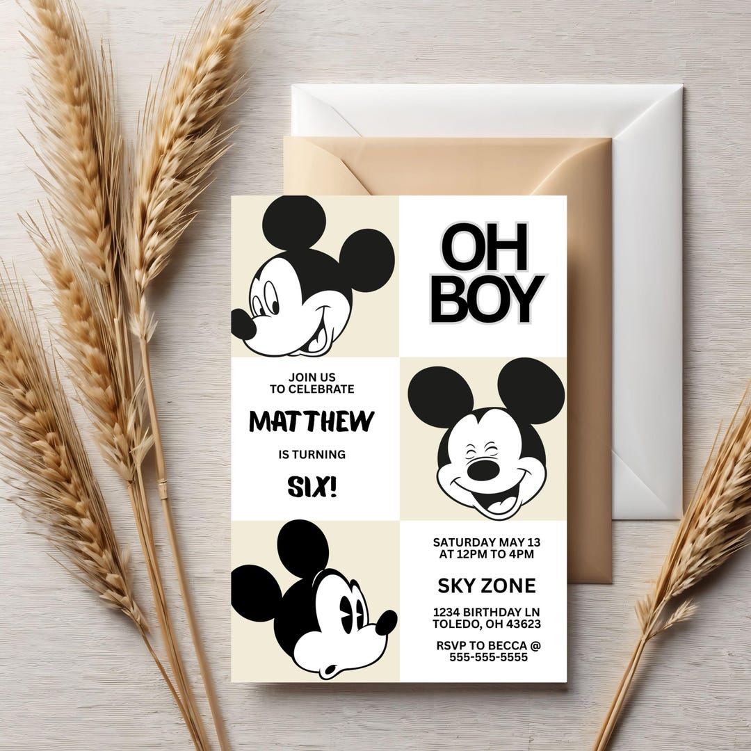 Oh, Boy Mickey Mouse 1st Birthday Invitation: Editable Canva Template ...