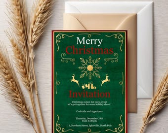 Merry & Bright Holiday Party Invitation Template: Editable Christmas Invite 5x7" Digital Download